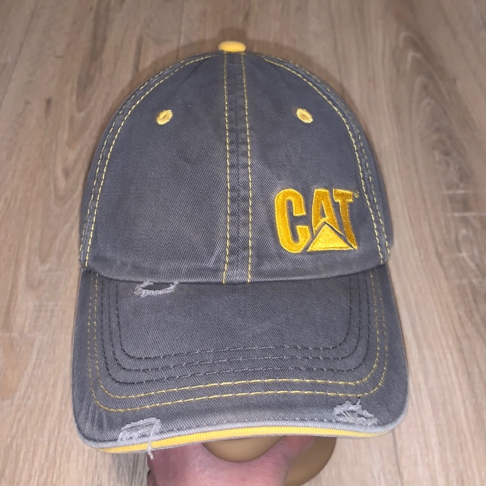 Cat grey yellow cotton distressed baseball hat